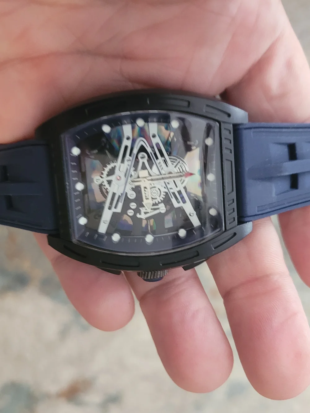 Black and Blue Skeleton Sport Watch - Unbranded